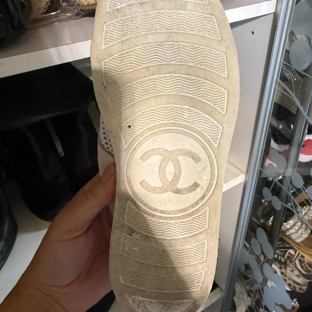 Women's Chanel Cream Lace-Up Sneakers